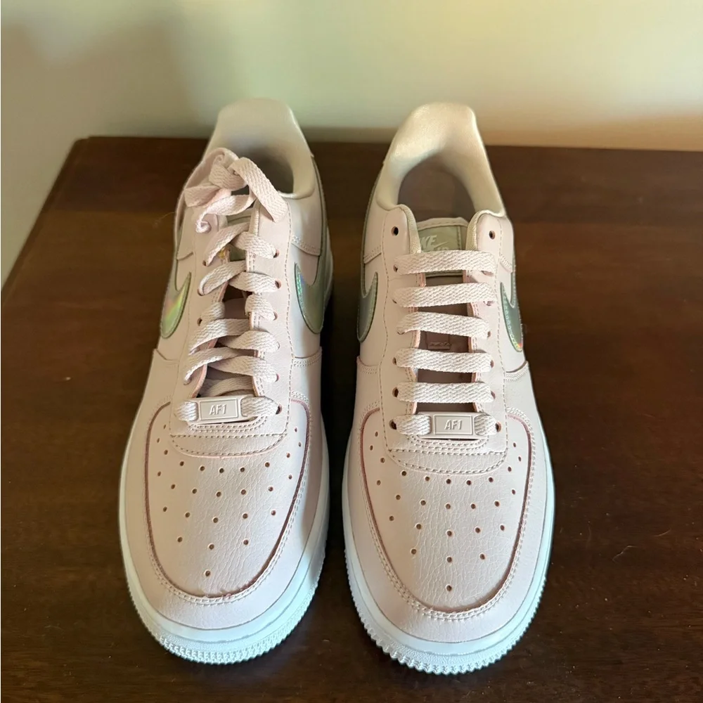 Nike Women's Pink Air Force 1 Sneakers with Iridescent Swoosh NWOT